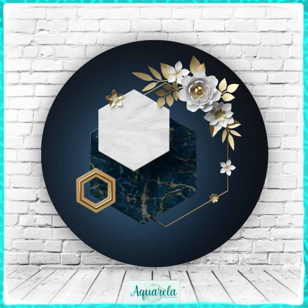 Painel Floral Geométrico Floral Azul Marinho 120 cm diametro