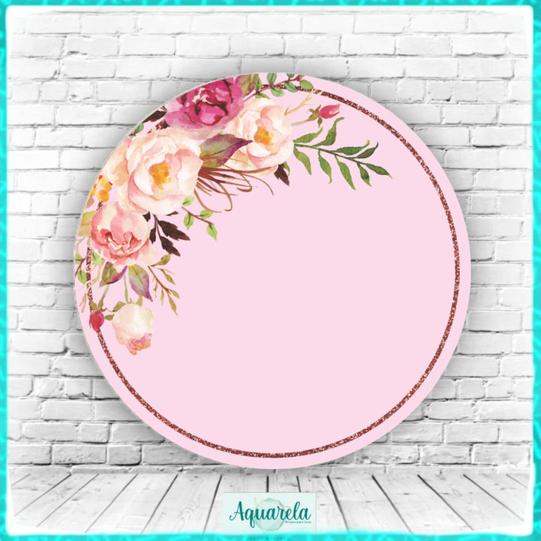 Painel Floral Rosa Arco Glitter 120 cm diametro