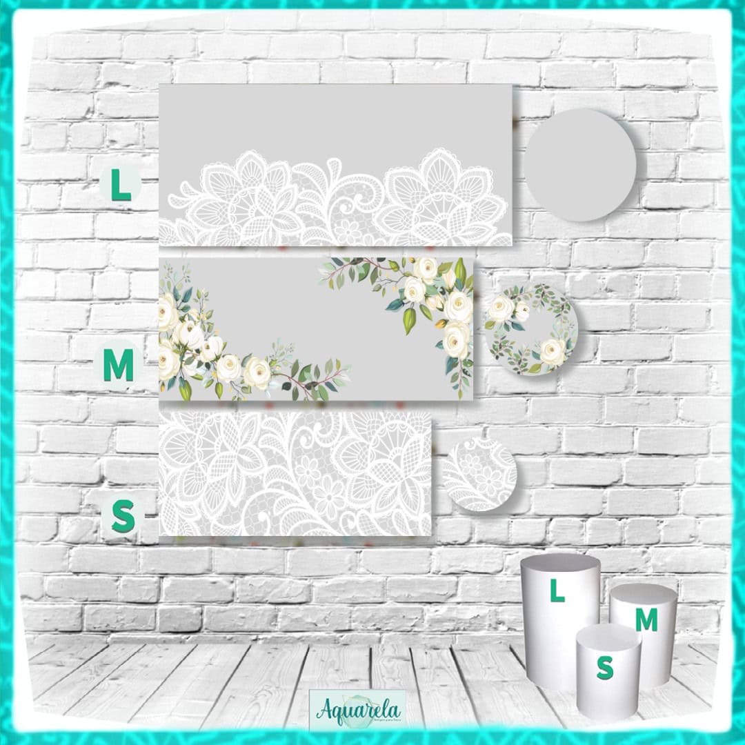 Trio Capa para Cilindros Floral Cinzento com Renda