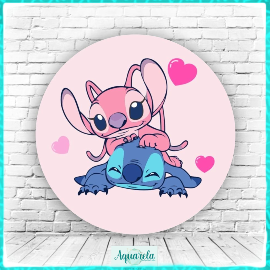 Painel Lilo e Stitch Coracao Rosa 200 cm diametro