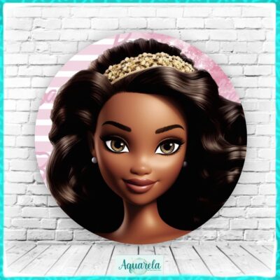 Painel Barbie Afro Rosa Menina 120 cm diametro