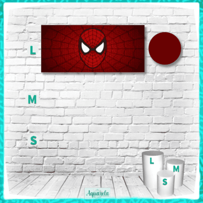 Logotipo do Homem-Aranha em fundo vermelho com padrão de teia de aranha.