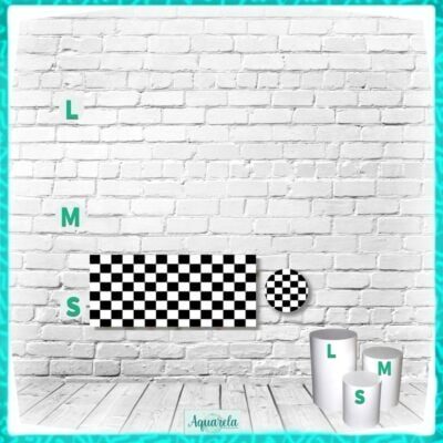 Imagem mostra uma escala de tamanhos com letras L, M, S e objetos cilindros de diferentes tamanhos.