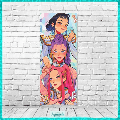 Ilustração de três guerreiras do K-Pop com estilo vibrante e moderno.
