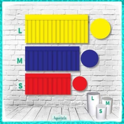 Capa cilindros ripado em cores amarelo, azul e vermelho com cilindros de mesma cor ao lado.