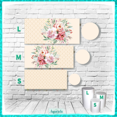 trio cilindros floral bege com dourado