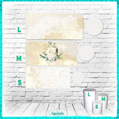 trio cilindros floral bege com dourado
