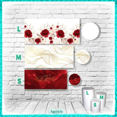 trio cilindros floral rosas vermelho com dourado