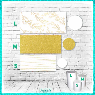 trio cilindros folhas glitter linhas dourado